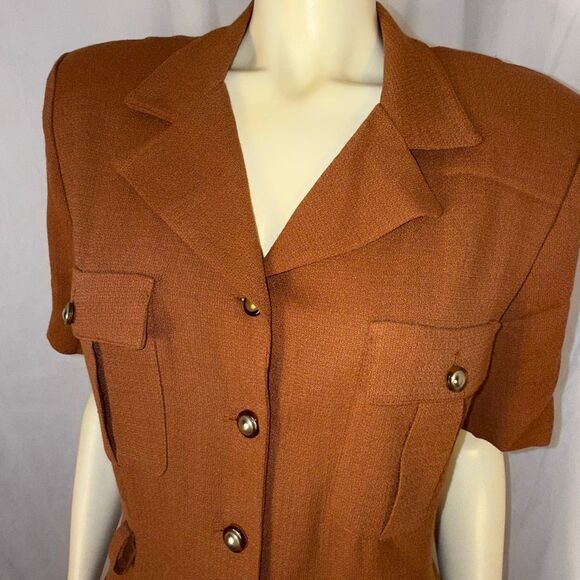Vintage 90s Danny & Nicole Rust Brown Faux Two Piece Dress Rayon Midi Made in US - Picture 5 of 15